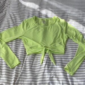 CALIA by Carrie Underwood Green Long Sleeve Tie Front Crop Top Swim/Sun Shirt